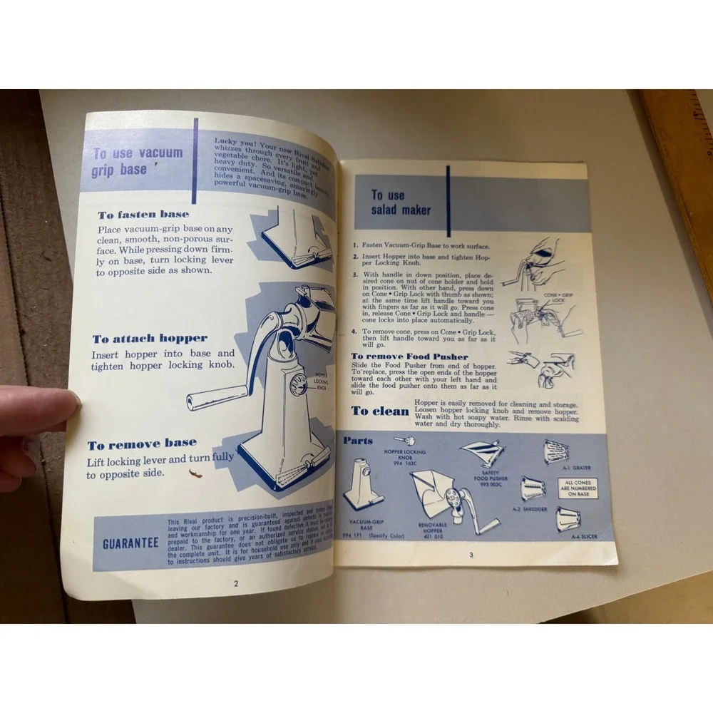 Vintage Rival Saladeer Model 670 Salad Maker Instruction Manual & Recipe Booklet